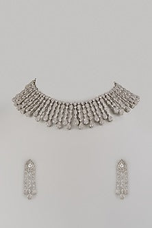 White Finish Zircon Choker Necklace Set