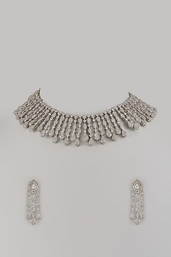 White Finish Zircon Choker Necklace Set