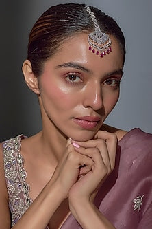 White Finish Zircon & Ruby Stone Maangtikka