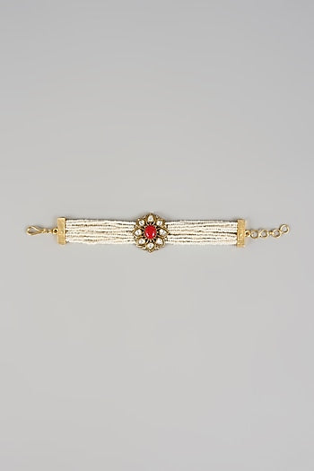 Gold Finish Ruby Stone & Pearl Bracelet