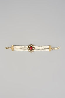 Gold Finish Ruby Stone & Pearl Bracelet