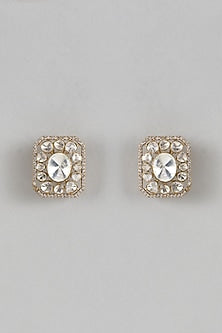 Gold Finish Kundan Polki Stud Earrings