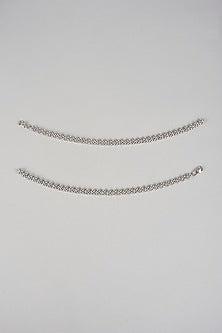 White Finish Zircon Anklets (Set Of 2)