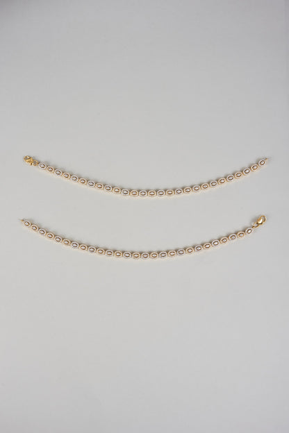 Gold Finish Zircon Anklets (Set Of 2)
