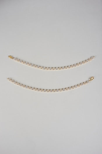 Gold Finish Zircon Anklets (Set Of 2)