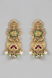 Gold Finish Ruby & Emerald Stone Dangler Earrings