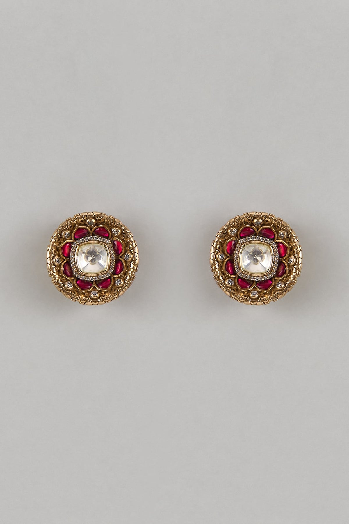 Gold Finish Ruby & Moissanite Stud Earrings