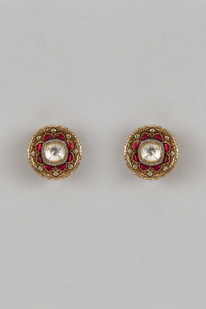 Gold Finish Ruby & Moissanite Stud Earrings