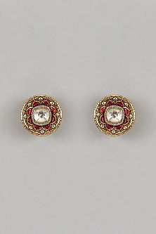 Gold Finish Ruby & Moissanite Stud Earrings