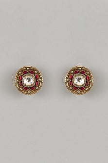 Gold Finish Ruby & Moissanite Stud Earrings