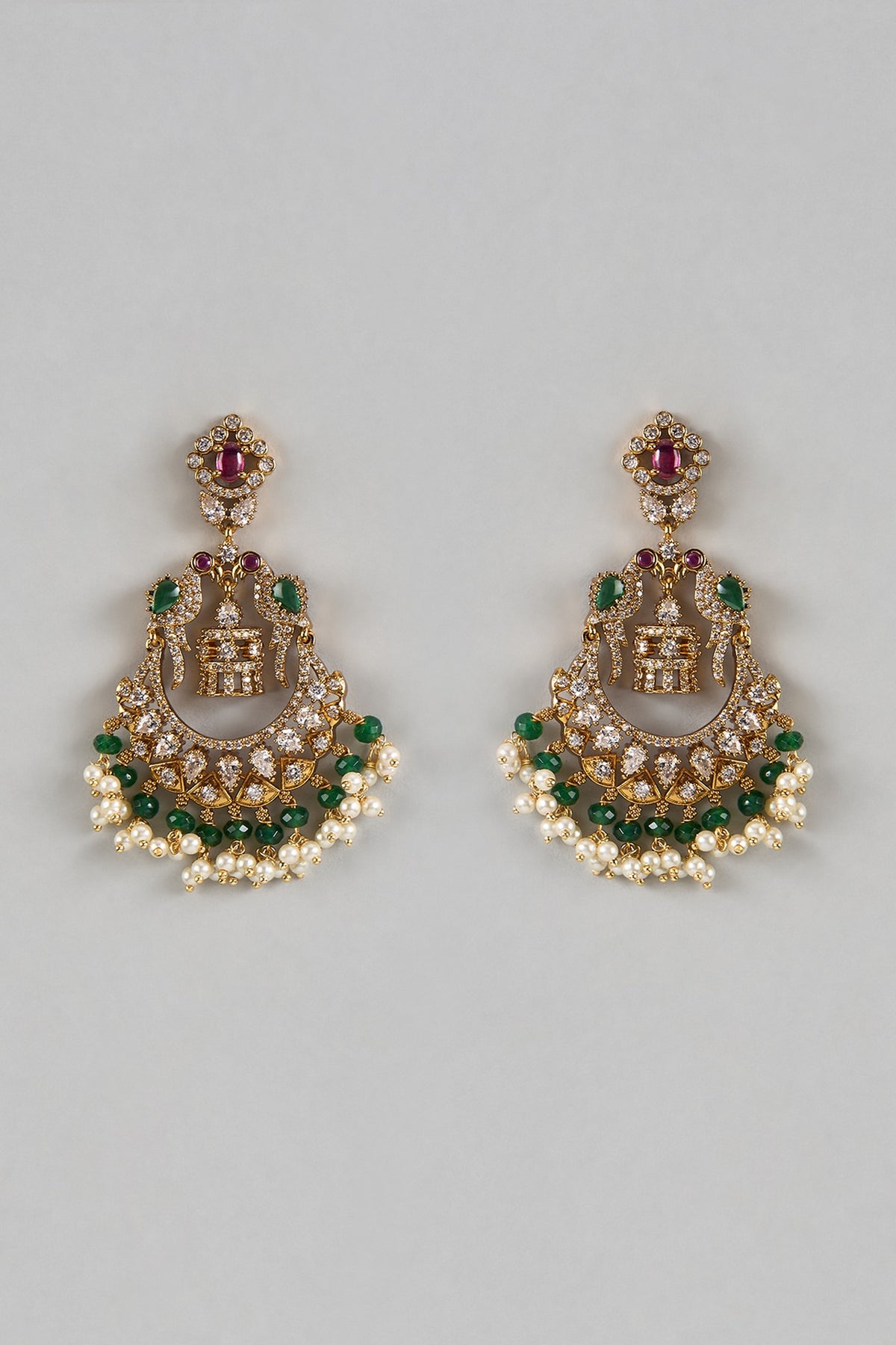Gold Finish Ruby & Emerald Dangler Earrings