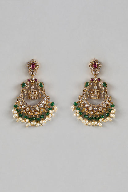 Gold Finish Ruby & Emerald Dangler Earrings