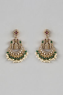 Gold Finish Ruby & Emerald Dangler Earrings