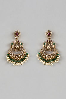 Gold Finish Ruby & Emerald Dangler Earrings