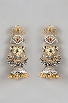 Gold Finish Ruby & Emerald Dangler Earrings