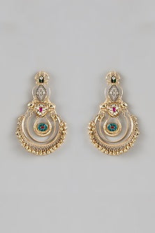 Gold Finish Emerald & Ruby Stone Dangler Earrings