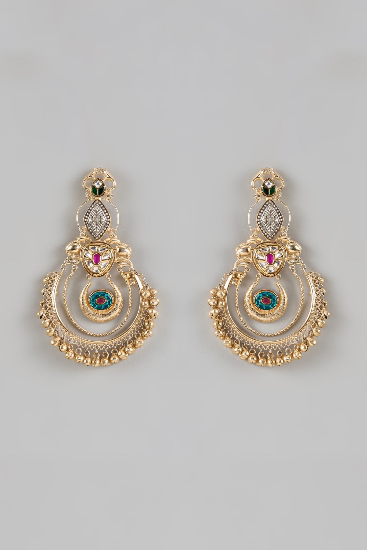 Gold Finish Emerald & Ruby Stone Dangler Earrings