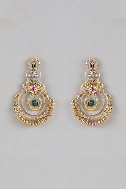 Gold Finish Emerald & Ruby Stone Dangler Earrings