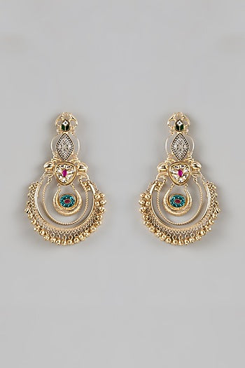 Gold Finish Emerald & Ruby Stone Dangler Earrings