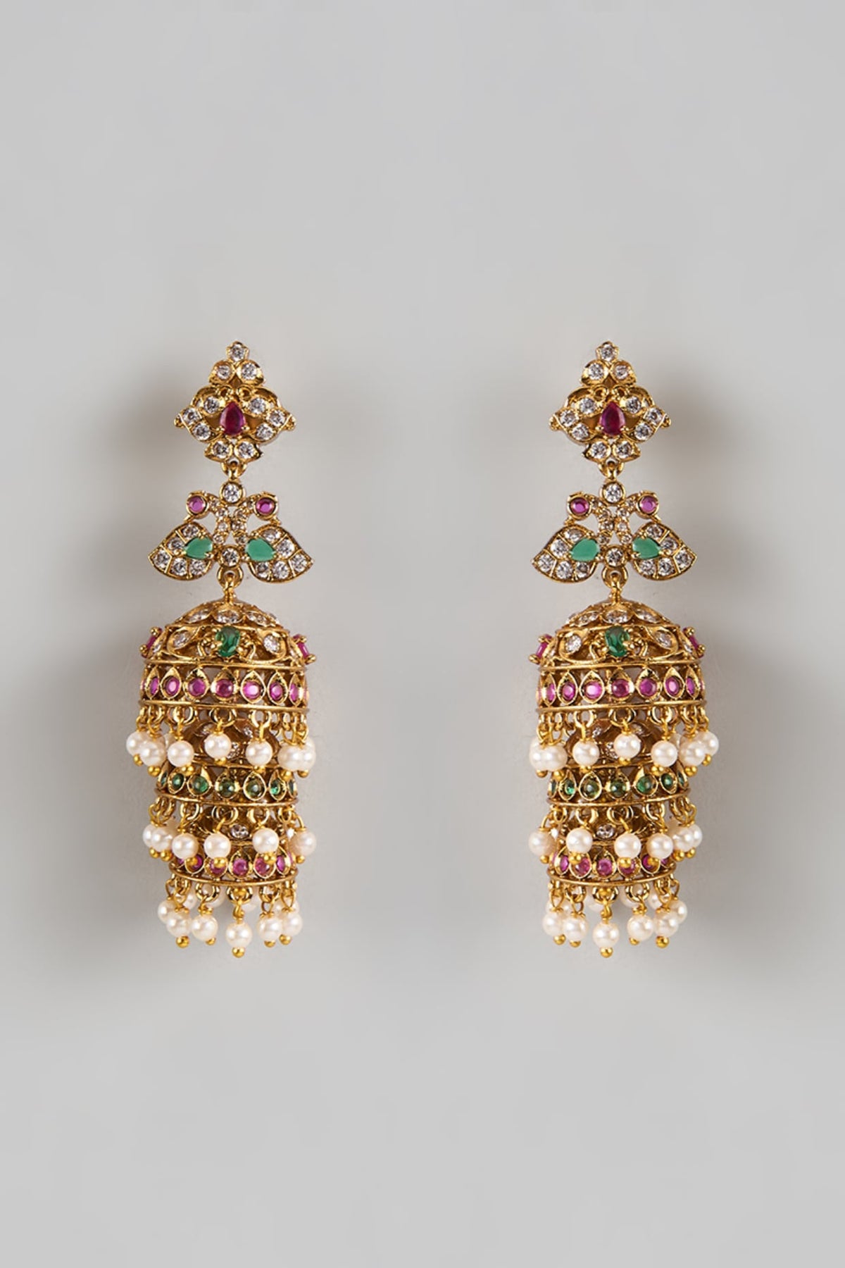 Gold Finish Ruby & Emerald Dangler Earrings
