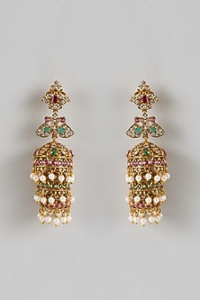 Gold Finish Ruby & Emerald Dangler Earrings