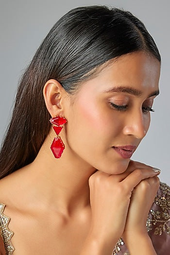 Gold Finish Ruby Stone Dangler Earrings