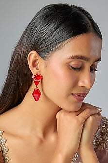 Gold Finish Ruby Stone Dangler Earrings