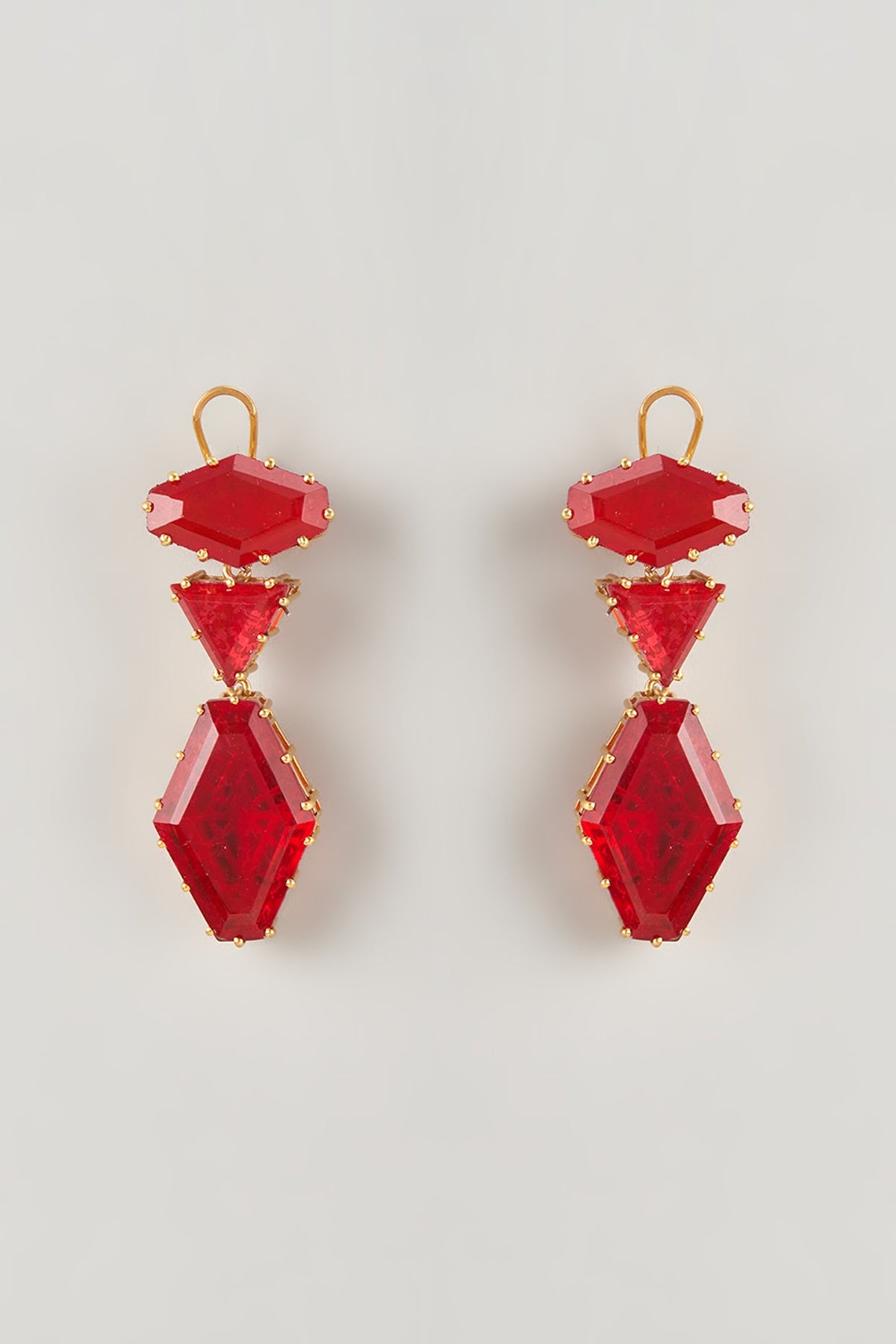 Gold Finish Ruby Stone Dangler Earrings