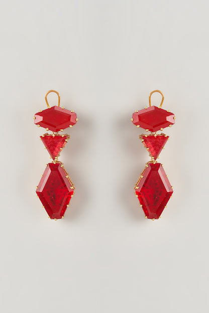 Gold Finish Ruby Stone Dangler Earrings