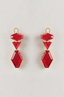 Gold Finish Ruby Stone Dangler Earrings
