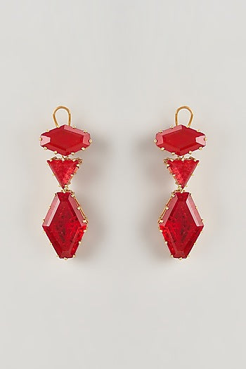 Gold Finish Ruby Stone Dangler Earrings