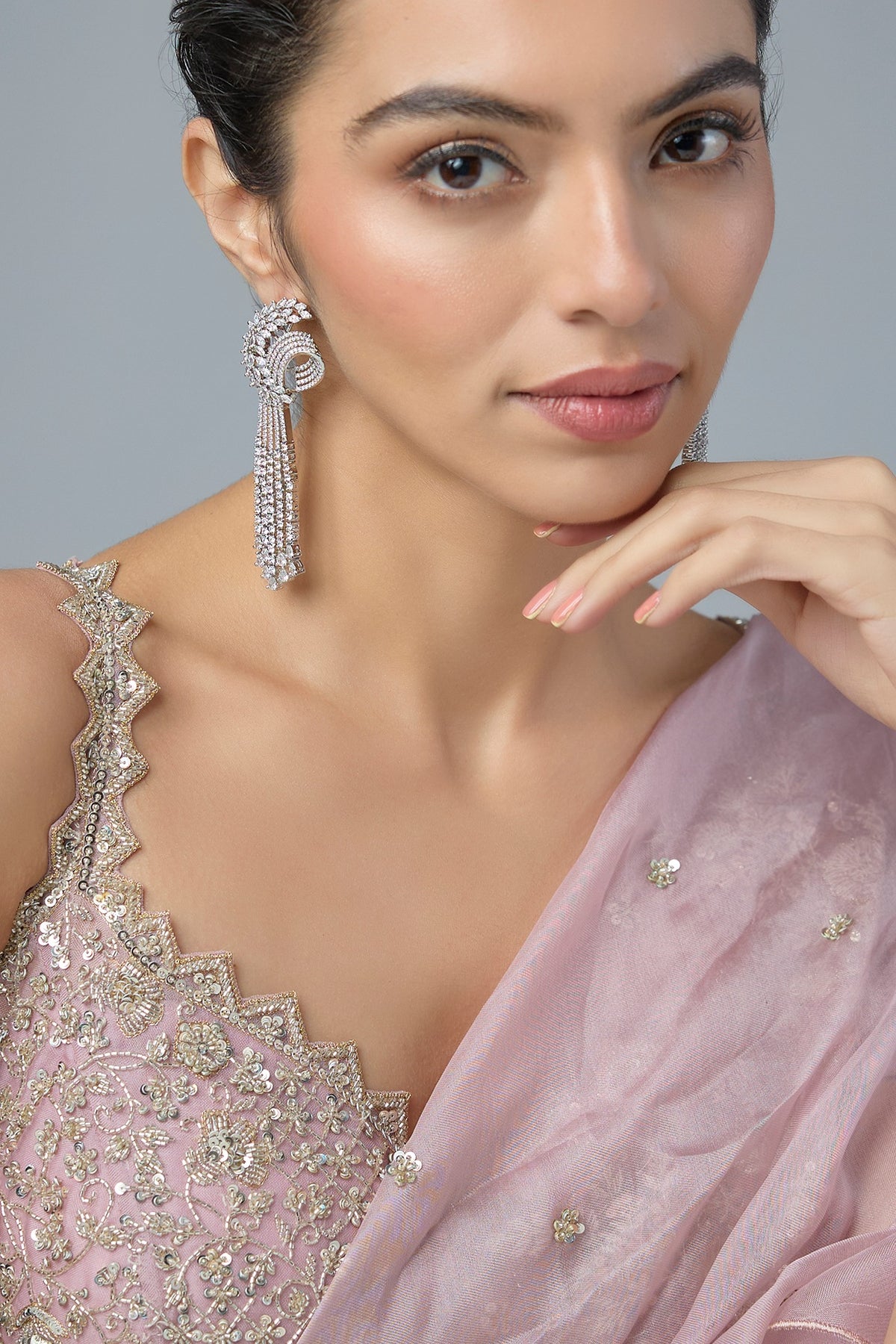 Silver Finish Zircon Dangler Earrings