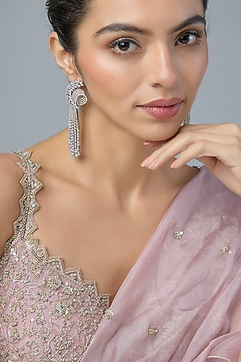 Silver Finish Zircon Dangler Earrings