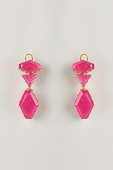 Gold Finish Pink Stone Dangler Earrings