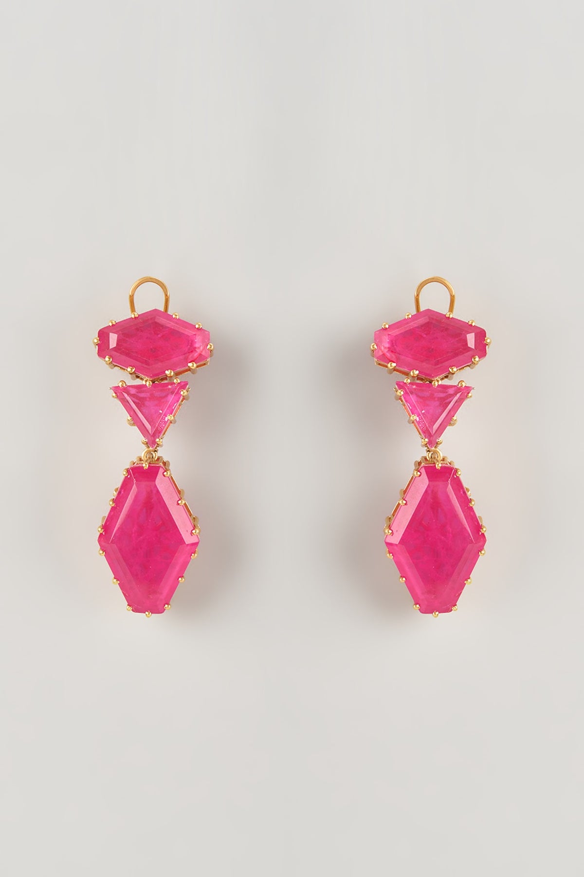 Gold Finish Pink Stone Dangler Earrings