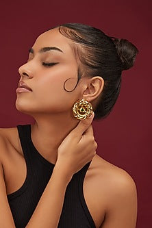 Gold Finish Zircon & Emerald Layered Stud Earrings