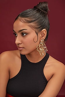 Gold Finish Zircon Spiral Thin Wire Dangler Earrings