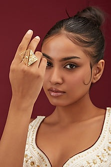 Gold Finish Two Sided Triangle Shaped Ring