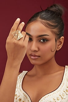 Gold Finish Two Sided Triangle Shaped Ring