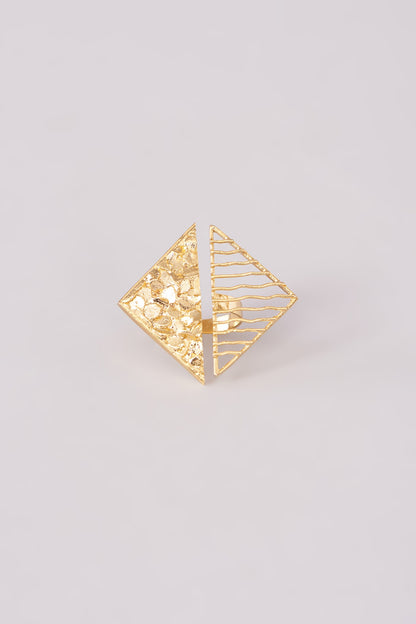 Gold Finish Two Sided Triangle Shaped Ring