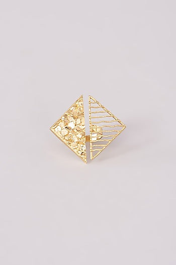 Gold Finish Two Sided Triangle Shaped Ring
