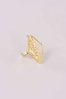 Gold Finish Two Sided Triangle Shaped Ring