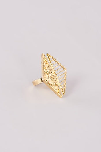 Gold Finish Two Sided Triangle Shaped Ring