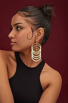 Gold Finish Circled Hoop Earrings