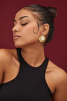 Gold Finish Pearl Layered Stud Earrings