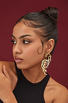 Gold Finish Zircon Abstract Shaped Dangler Earrings