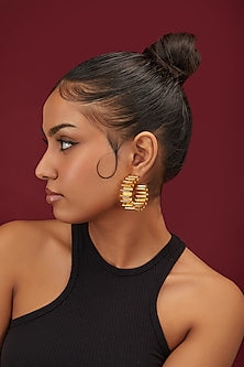 Gold Finish Self Design Hoop Earrings