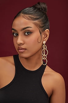 Gold Finish Zircon Interconnected Dangler Earrings