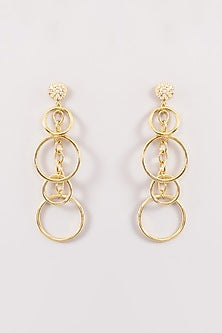 Gold Finish Zircon Interconnected Dangler Earrings
