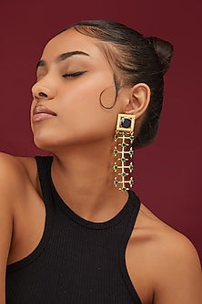 Gold Finish Emerald Stone Square Dangler Earrings